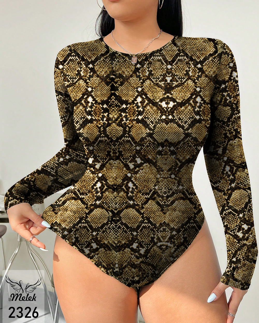 بادی کاربردی یقه گرد آستین بلند سایز بزرگ