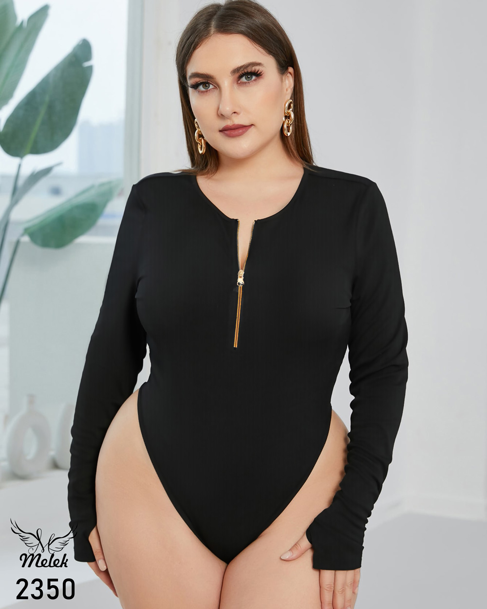 بادی اسپورت مجلسی یقه زیپ آستین انگشتی سایز بزرگ