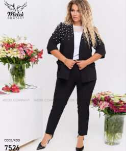 تک کت مجلسی جلوباز آستین سه ربع مروارید دوزی سایز بزرگ