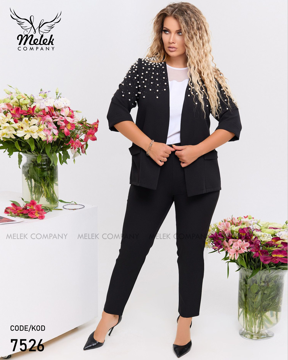 تک کت مجلسی جلوباز آستین سه ربع مروارید دوزی سایز بزرگ