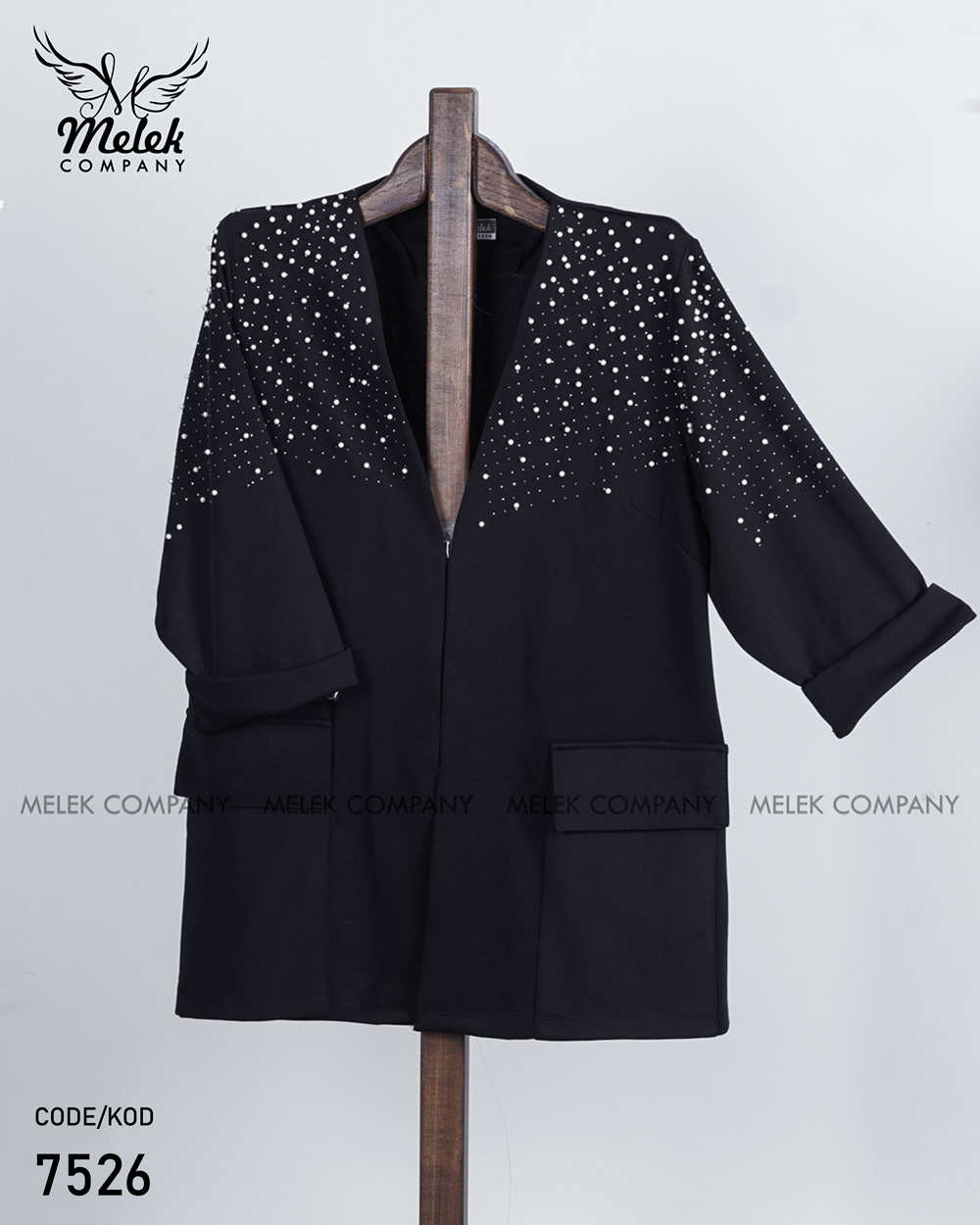 تک کت مجلسی جلوباز آستین سه ربع مروارید دوزی سایز بزرگ - غیر ژورنالی