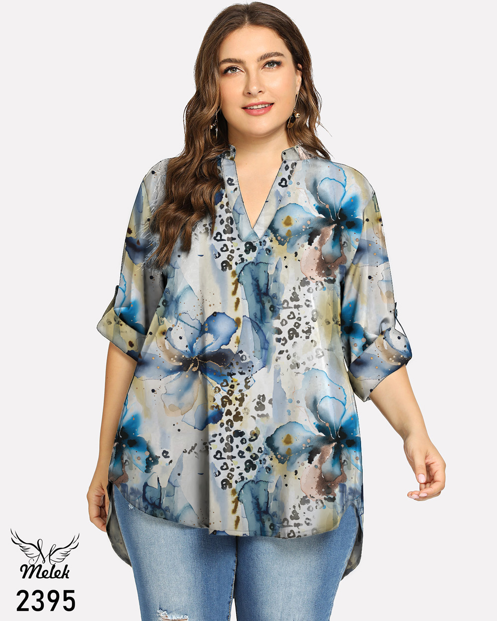 تونیک اسپورت مجلسی یقه ایستاده آستین پاگن دار سایز بزرگ