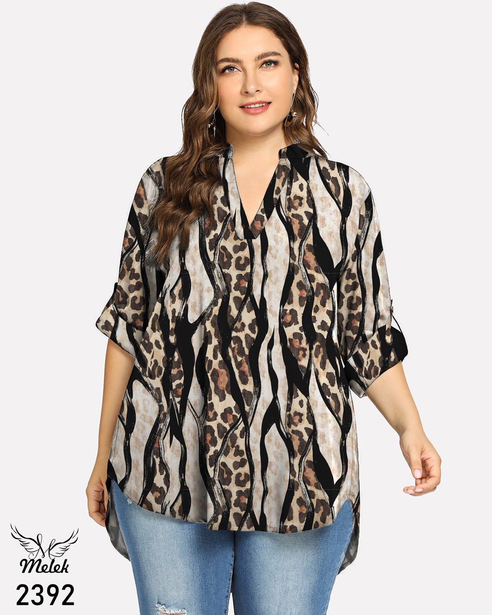 تونیک اسپورت مجلسی یقه ایستاده آستین پاگن دار سایز بزرگ