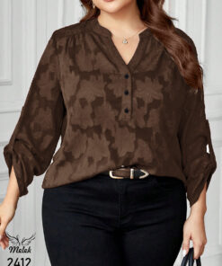 شومیز مجلسی یقه هفت دکمه بازشو آستین بلند پاگن دار سایز بزرگ