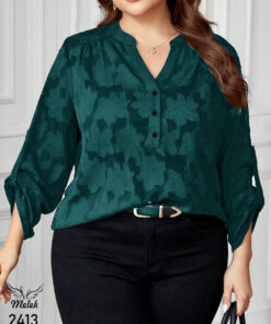 شومیز مجلسی یقه هفت دکمه بازشو آستین بلند پاگن دار سایز بزرگ