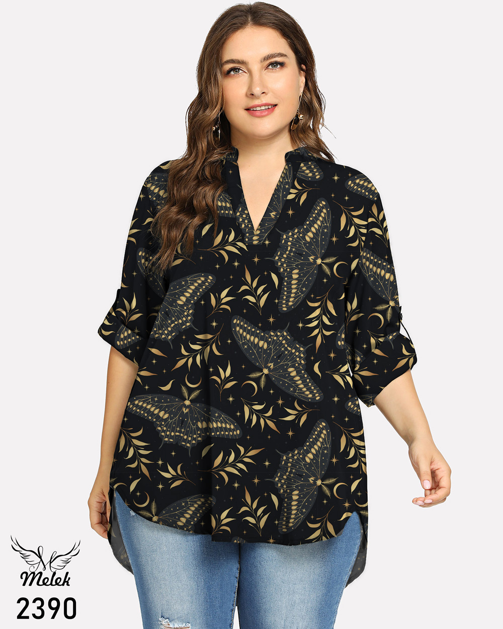 تونیک اسپورت مجلسی یقه ایستاده آستین پاگن دار سایز بزرگ