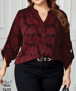 شومیز مجلسی یقه هفت دکمه بازشو آستین بلند پاگن دار سایز بزرگ