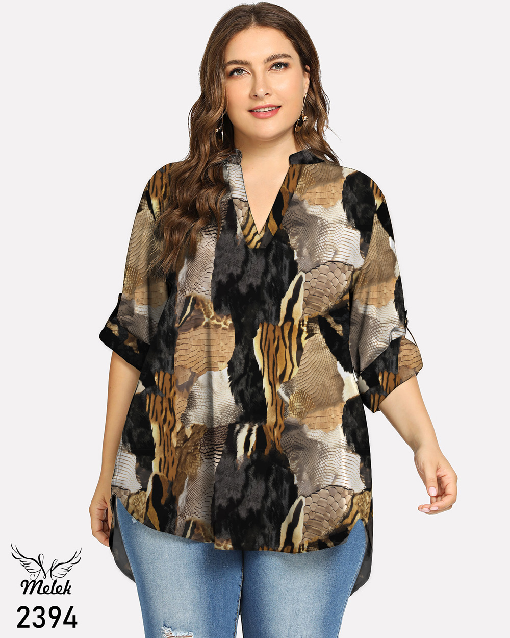 تونیک اسپورت مجلسی یقه ایستاده آستین پاگن دار سایز بزرگ - غیر ژورنالی