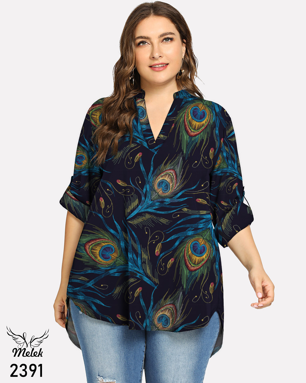 تونیک اسپورت مجلسی یقه ایستاده آستین پاگن دار سایز بزرگ - غیر ژورنالی