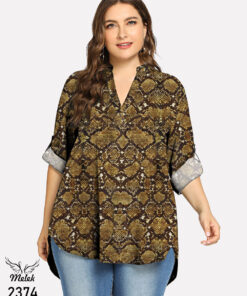 شومیز اسپورت مجلسی یقه ایستاده آستین پاگن دار سایز بزرگ