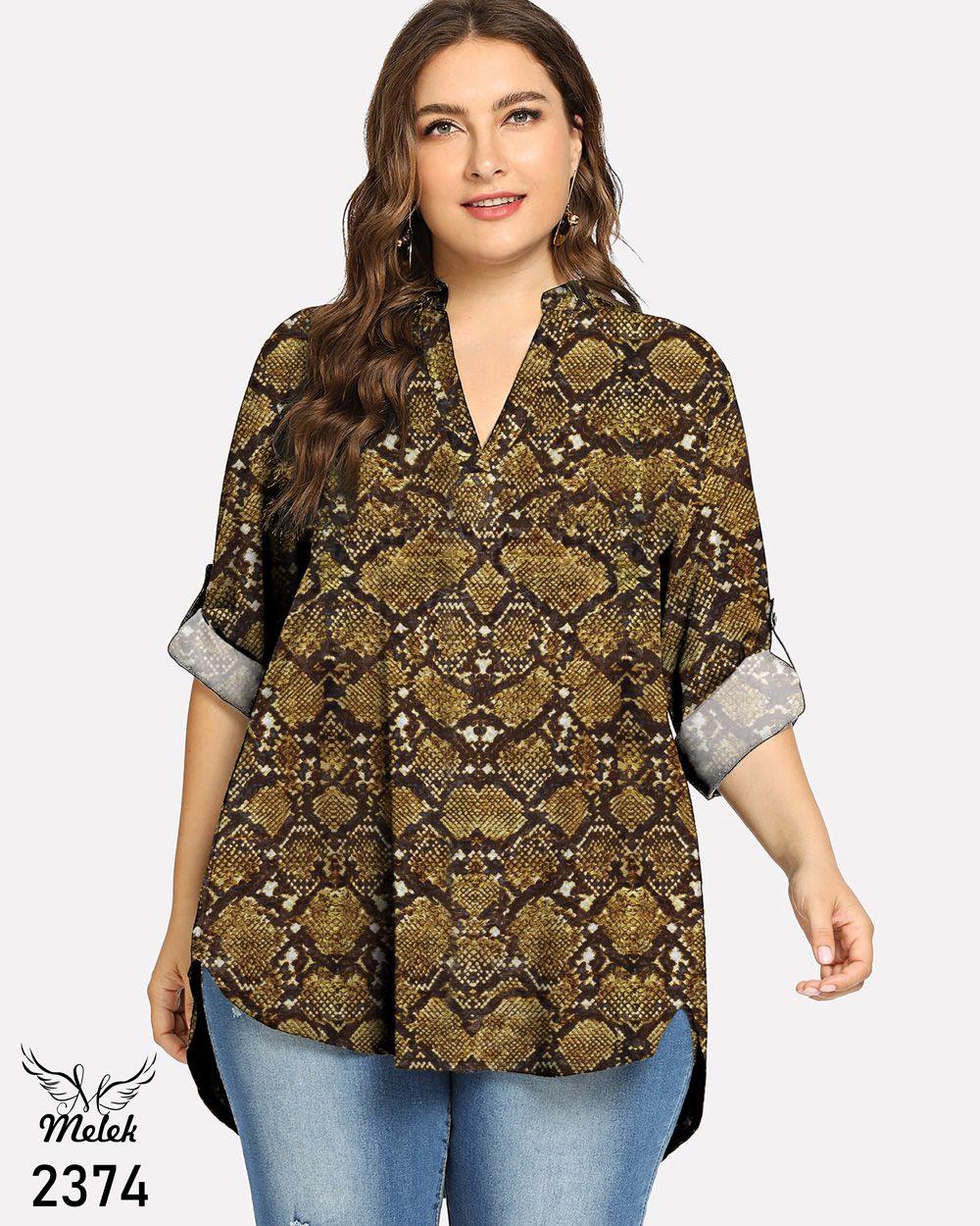 شومیز اسپورت مجلسی یقه ایستاده آستین پاگن دار سایز بزرگ