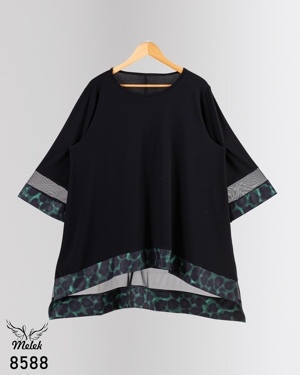 تونیک مجلسی یقه گرد آستین سه ربع دامن هلالی سایز بزرگ - غیر ژورنالی