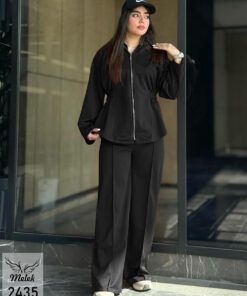 ست سوشرت کلاهدار جلو زیپ و شلوار بگ اسپورت مجلسی سایز بزرگ