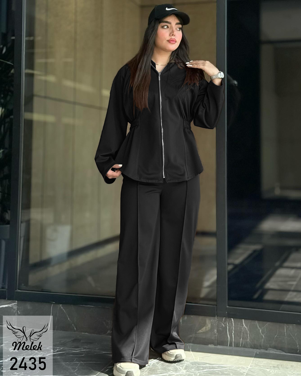 ست سوشرت کلاهدار جلو زیپ و شلوار بگ اسپورت مجلسی سایز بزرگ