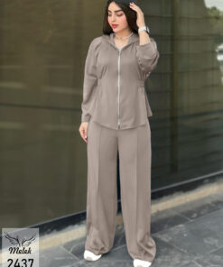 ست سوشرت کلاهدار جلو زیپ و شلوار بگ اسپورت مجلسی سایز بزرگ