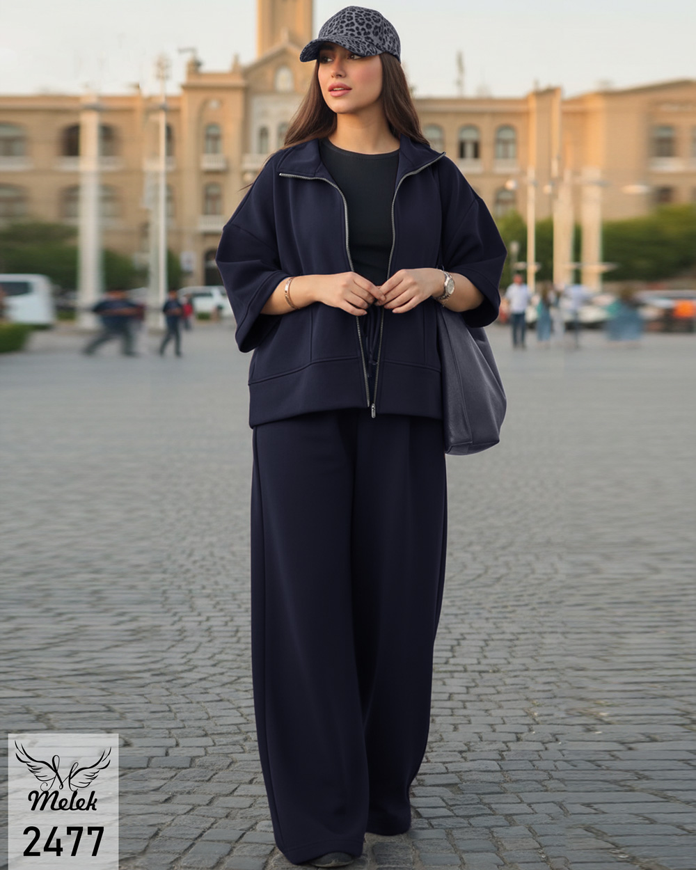 ست سوشرت جلو زیپ و شلوار بگ اسپورت مجلسی سایز بزرگ