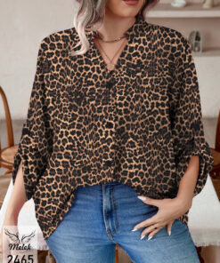 شومیز خاص مجلسی یقه هفت جلو دکمه بازشو آستین پاگن دار سایز بزرگ