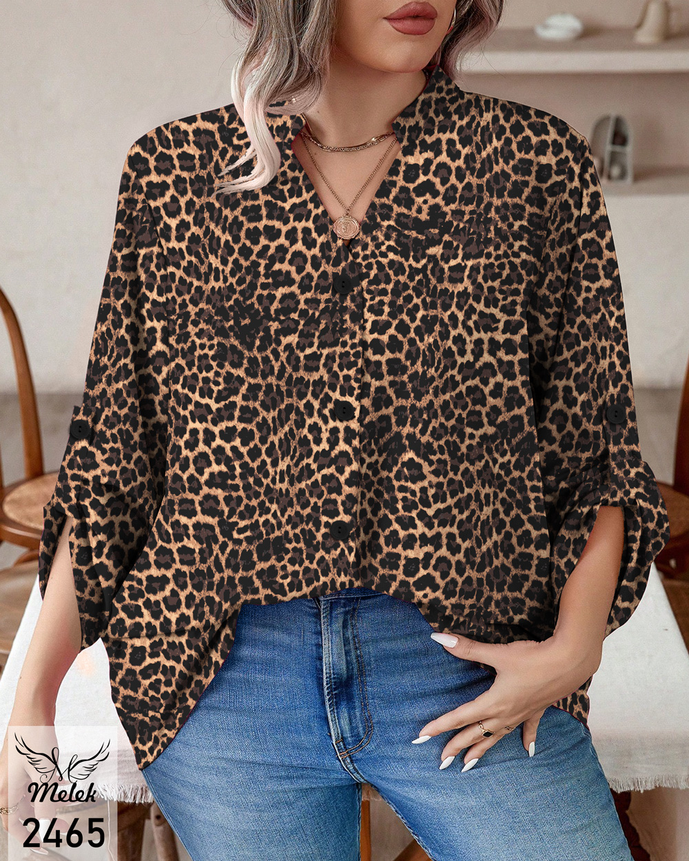 شومیز خاص مجلسی یقه هفت جلو دکمه بازشو آستین پاگن دار سایز بزرگ