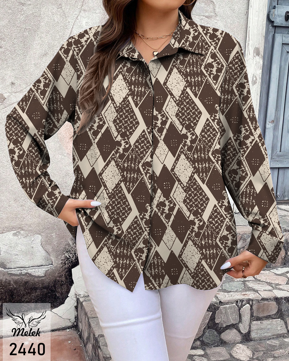 شومیز اسپورت مجلسی دکمه مخفی آستین بلند سایز بزرگ - غیر ژورنالی