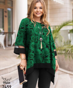 تونیک مجلسی کاربردی یقه گرد آستین سه ربع دامن هلالی سایز بزرگ