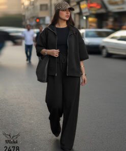 ست سوشرت جلو زیپ و شلوار بگ اسپورت مجلسی سایز بزرگ