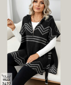 سوشرت اسپورت مجلسی یقه زیپ کلاهدار بدون آستین با کمربند سایز بزرگ