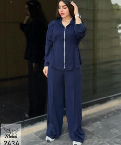 ست سوشرت کلاهدار جلو زیپ و شلوار بگ اسپورت مجلسی سایز بزرگ