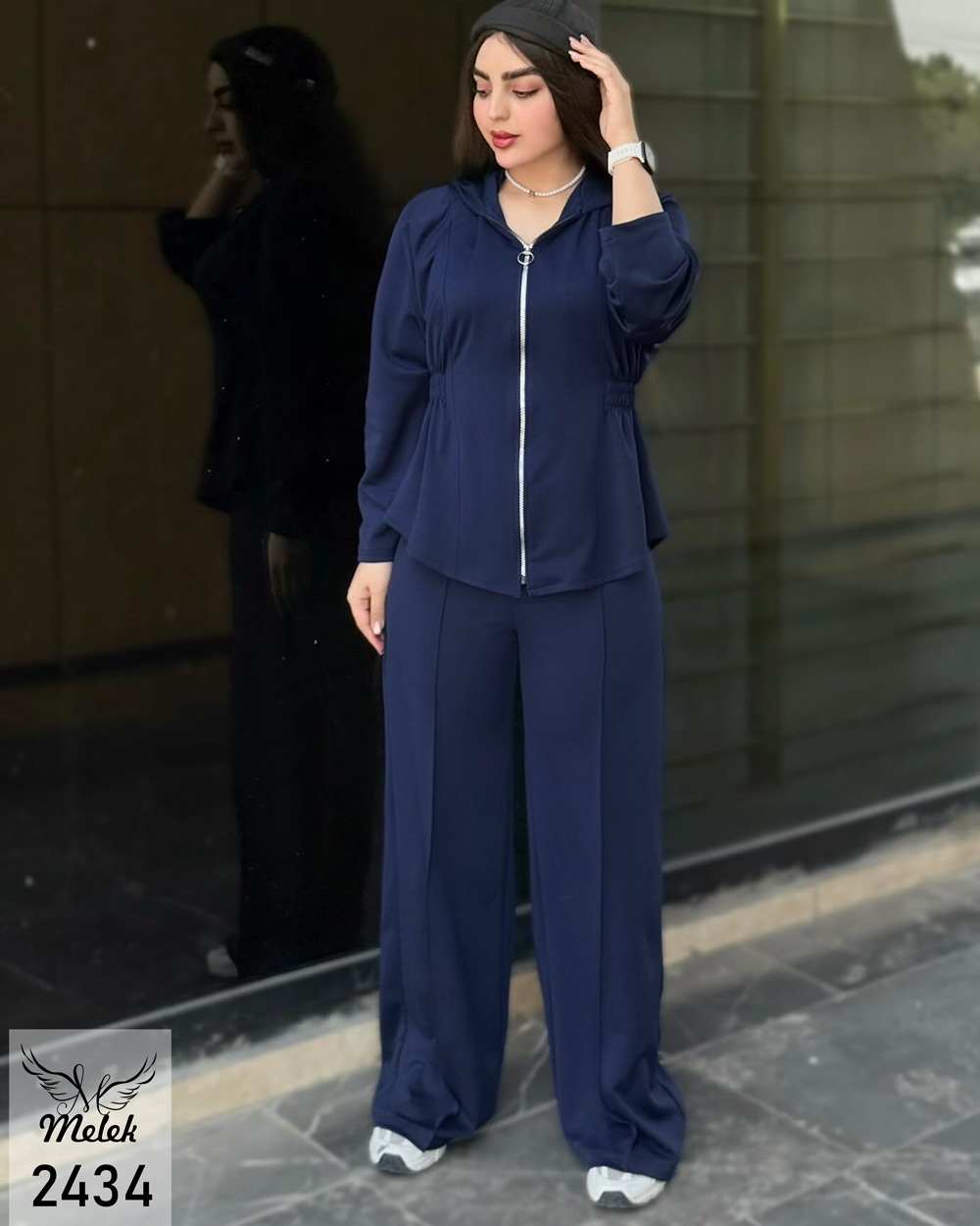 ست سوشرت کلاهدار جلو زیپ و شلوار بگ اسپورت مجلسی سایز بزرگ