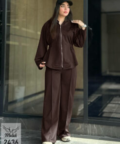 ست سوشرت کلاهدار جلو زیپ و شلوار بگ اسپورت مجلسی سایز بزرگ