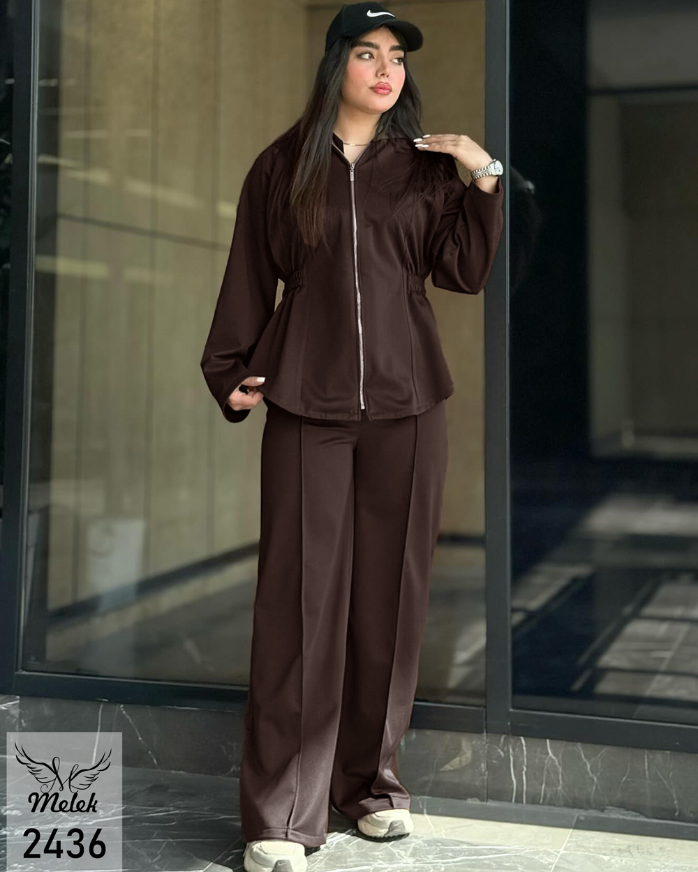 ست سوشرت کلاهدار جلو زیپ و شلوار بگ اسپورت مجلسی سایز بزرگ