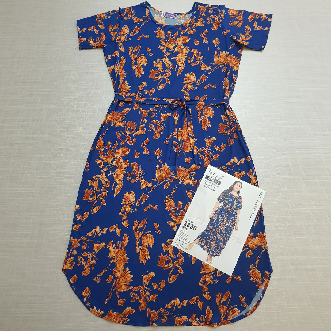 پیراهن ساحلی آستین کوتاه با کمربند سایز بزرگ - غیر ژورنالی