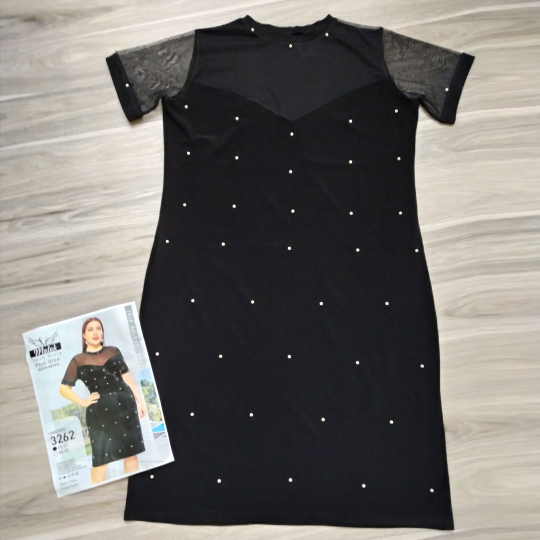 پیراهن یقه گرد سینه و آستین توری مروارید دوزی سایز بزرگ - غیر ژورنالی