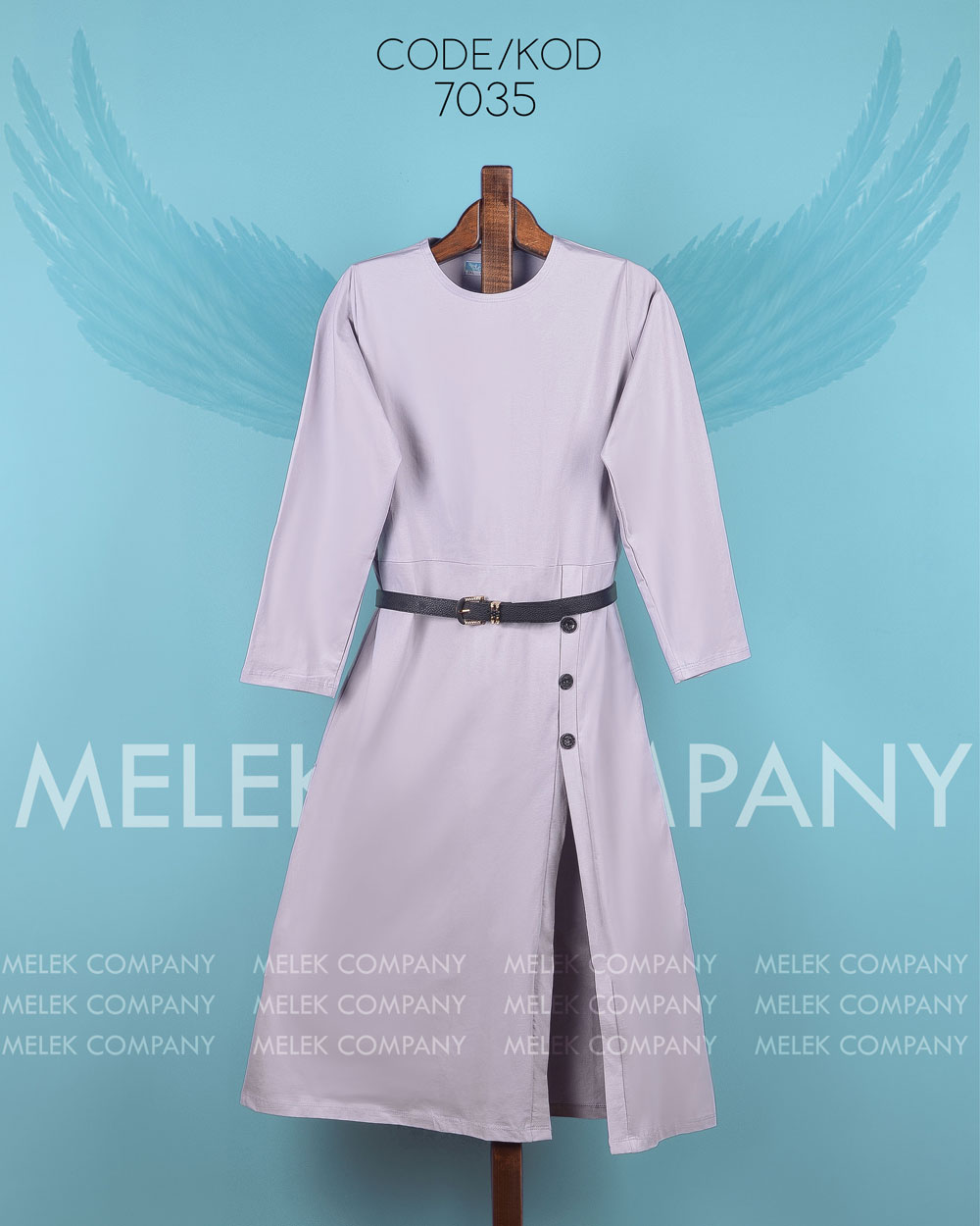 پیراهن اسپورت مجلسی یقه گرد آستین بلند دکمه نما با کمربند سایز بزرگ - غیر ژورنالی