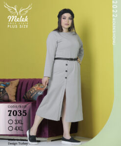 پیراهن اسپورت مجلسی یقه گرد آستین بلند دکمه نما با کمربند سایز بزرگ