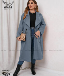 مانتو اسپورت مجلسی جلوباز کمر گرهی دوجیب سایز بزرگ