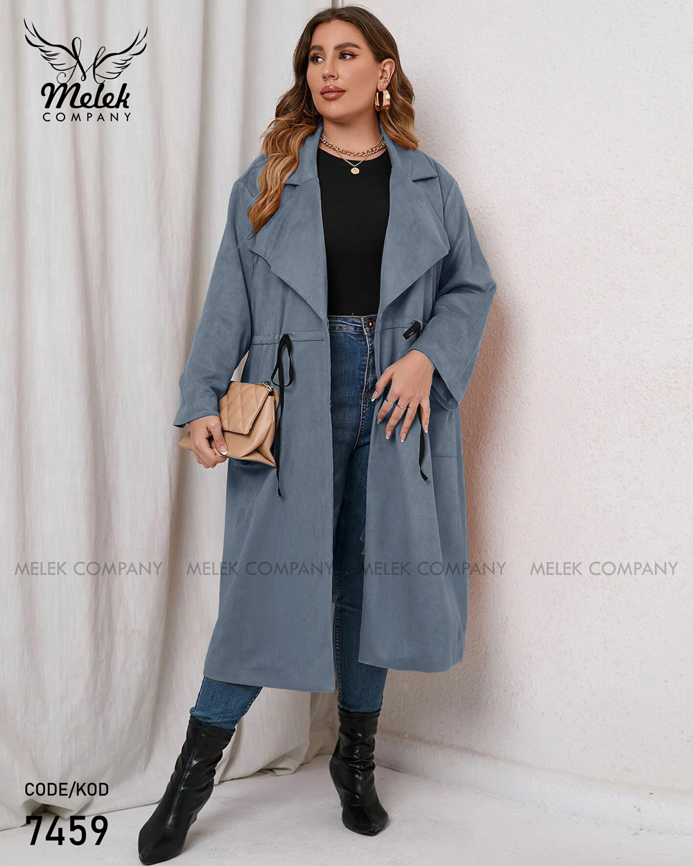 مانتو اسپورت مجلسی جلوباز کمر گرهی دوجیب سایز بزرگ