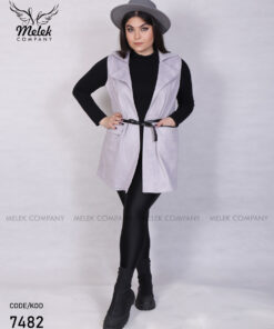 وست مجلسی یقه انگلیسی جلوباز دوجیب با کمربند چرمی سایز بزرگ