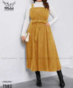 سارافون مجلسی دکمه نما دوجیب با کمربند سایز بزرگ