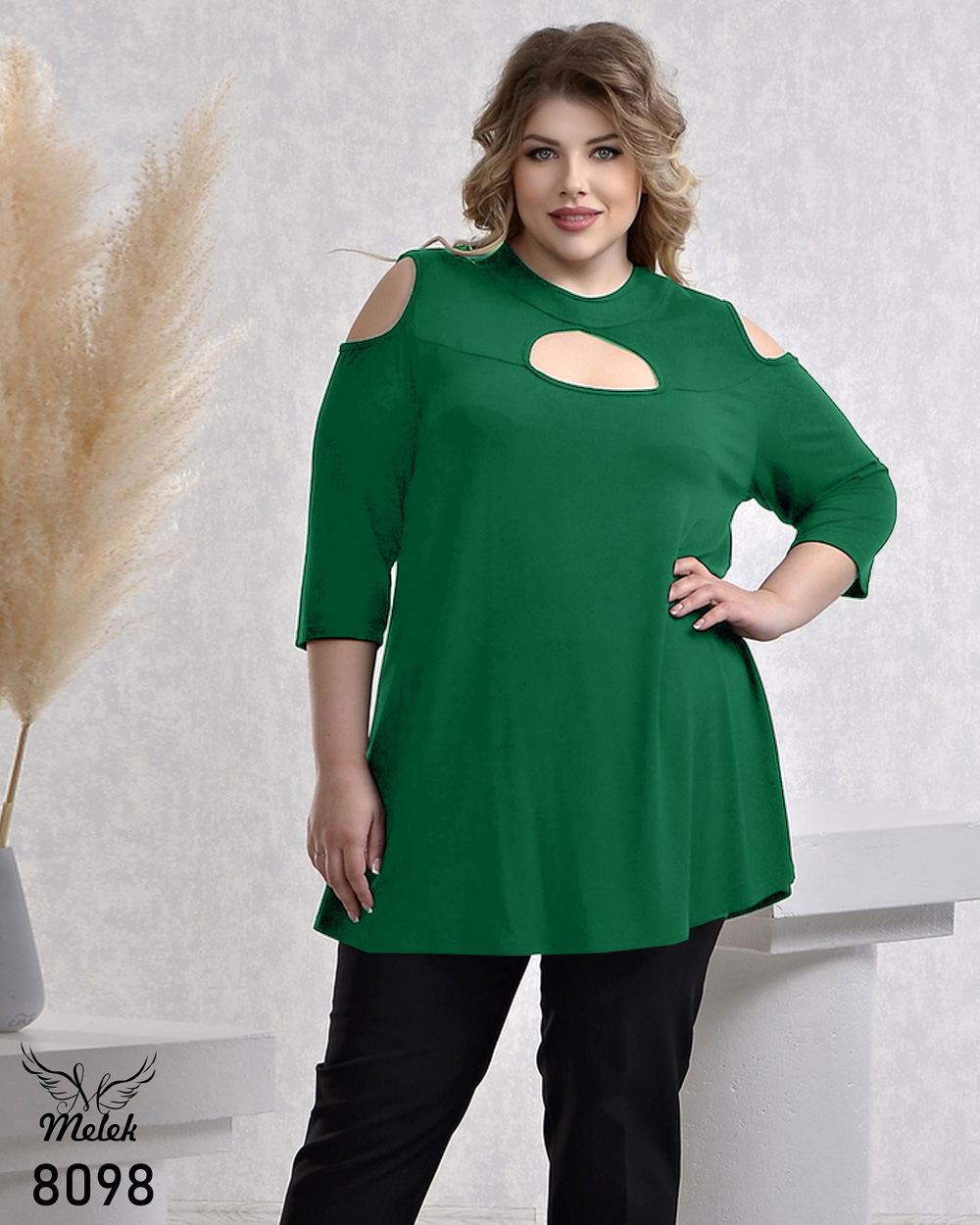 تونیک مجلسی یقه گرد آستین سه ربع سرشانه اپن سایز بزرگ