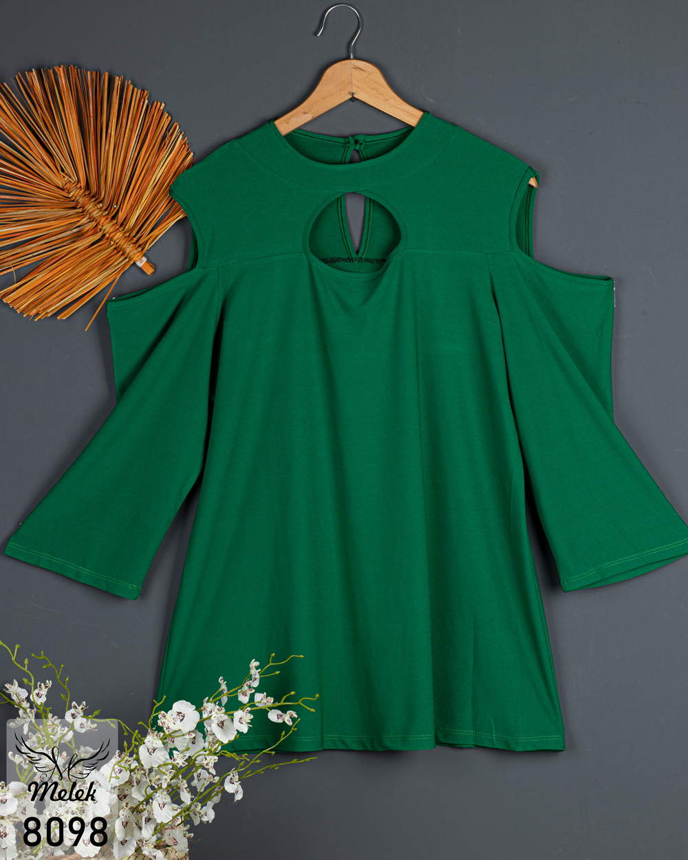 تونیک مجلسی یقه گرد آستین سه ربع سرشانه اپن سایز بزرگ - غیر ژورنالی