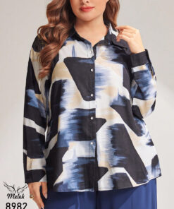 شومیز مجلسی جلو دکمه بازشو آستین بلند سایز بزرگ