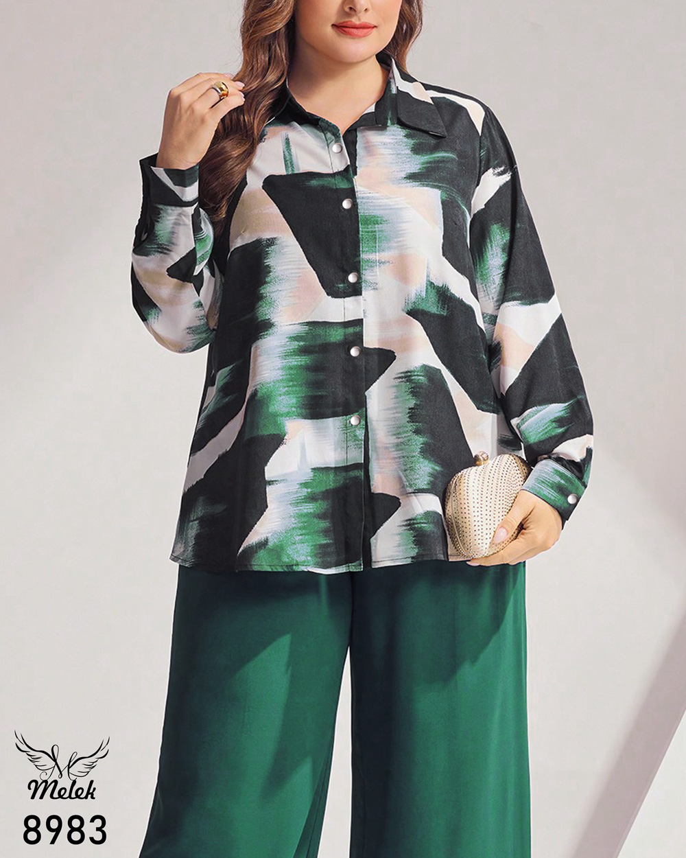 شومیز مجلسی جلو دکمه بازشو آستین بلند سایز بزرگ