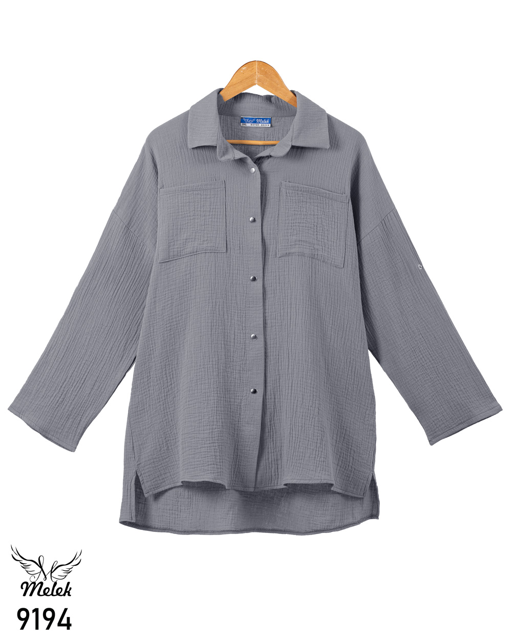 شومیز مانتویی اسپورت جلو دکمه بازشو آستین سرخود پاگن دار سایز بزرگ - غیر ژورنالی