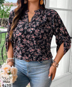 تونیک مجلسی یقه ایستاده چین دار آستین پاگن دار سایز بزرگ