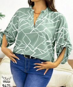 تونیک مجلسی یقه ایستاده چین دار آستین پاگن دار سایز بزرگ