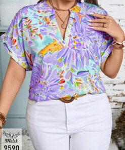 شومیز مجلسی یقه هفت آستین کیمونو پاکتی سایز بزرگ