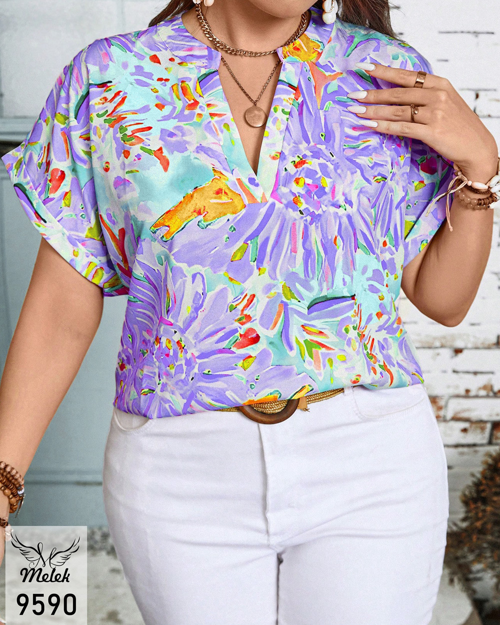 شومیز مجلسی یقه هفت آستین کیمونو پاکتی سایز بزرگ