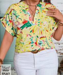 شومیز مجلسی یقه هفت آستین کیمونو پاکتی سایز بزرگ