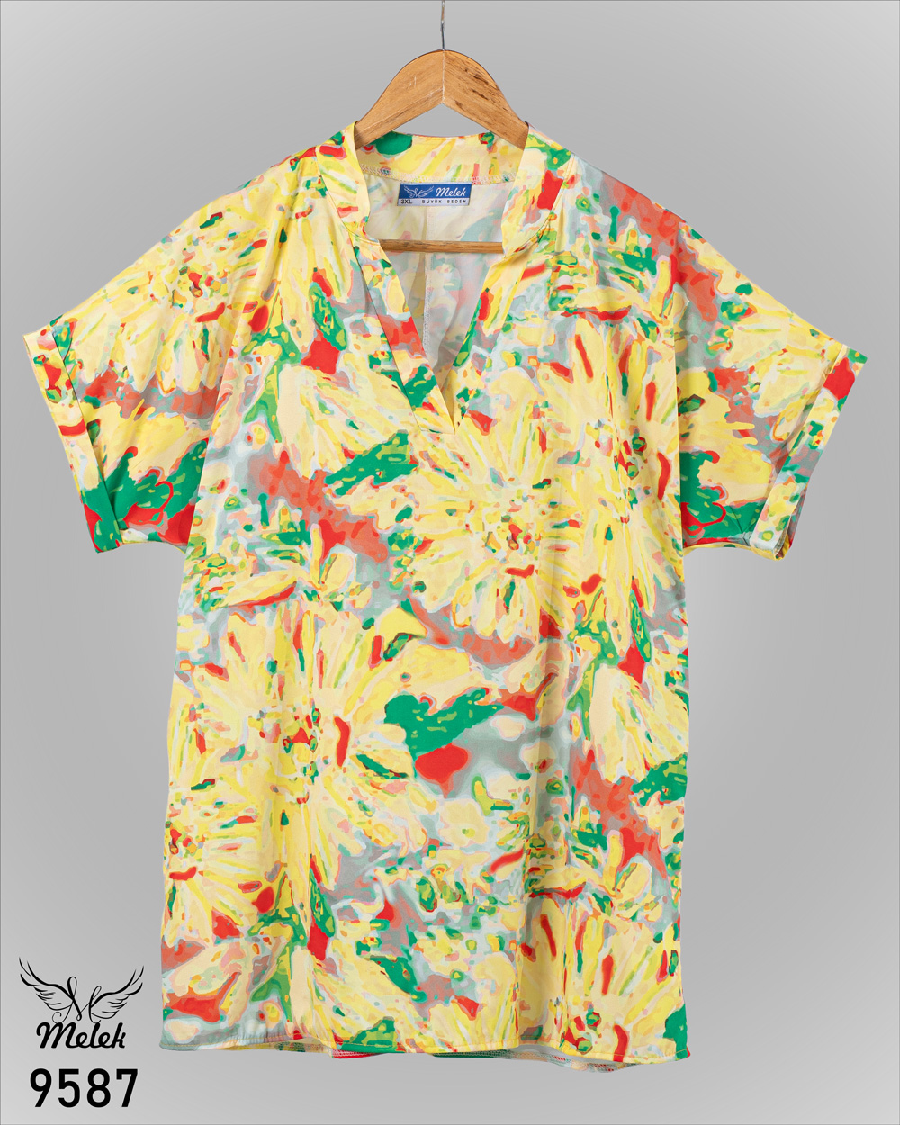 شومیز مجلسی یقه هفت آستین کیمونو پاکتی سایز بزرگ - غیر ژورنالی