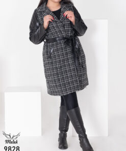 پالتو شاین مجلسی یقه انگلیسی آستین چرم آستردار سایز بزرگ